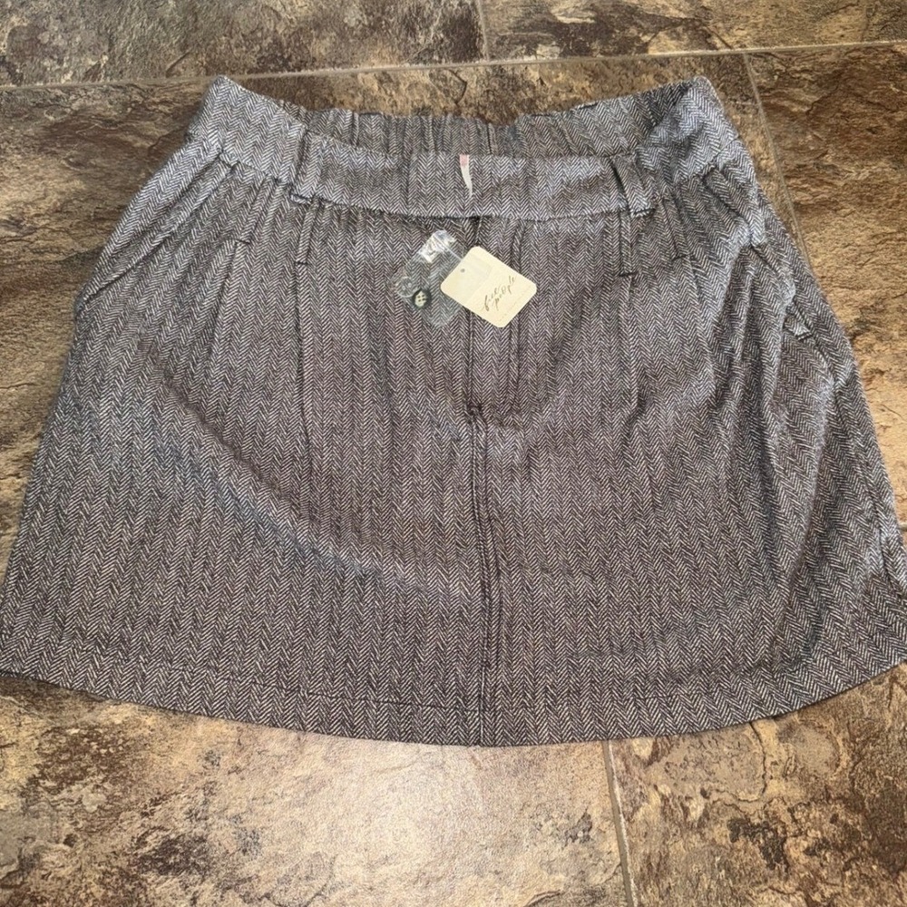 NWT Herringbone Dark Academia Women 6 Free People FP Island Passenger Mini Skirt